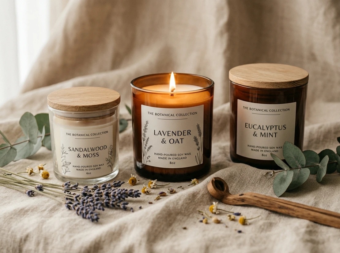 Muskmagic signature aromatherapy scented jar candles with dried botanical accents