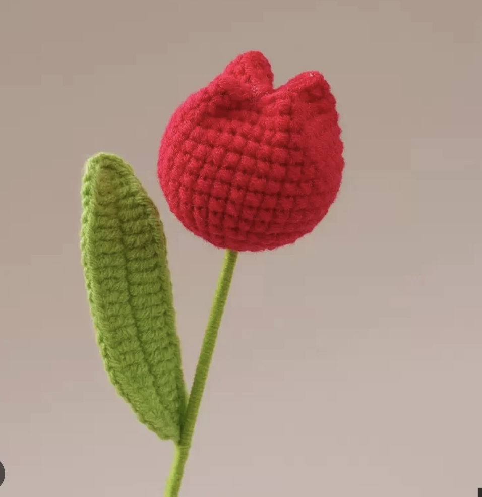 Handcrafted Crimson Crochet Tulip Flower